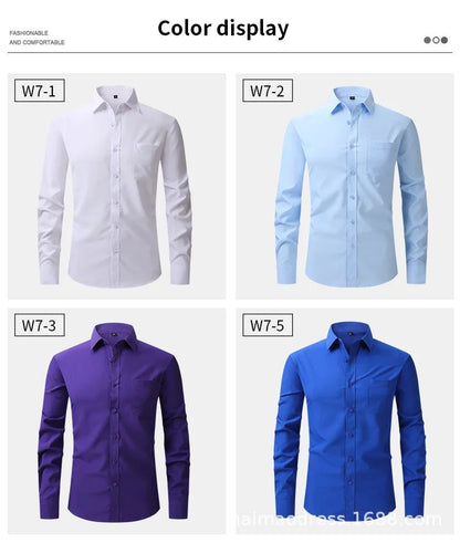 Iron-Free Long Sleeve Silk Smooth Drapey Wedding Shirt for Men Summer Business Formal Wine Red Large Size Men's Clothing