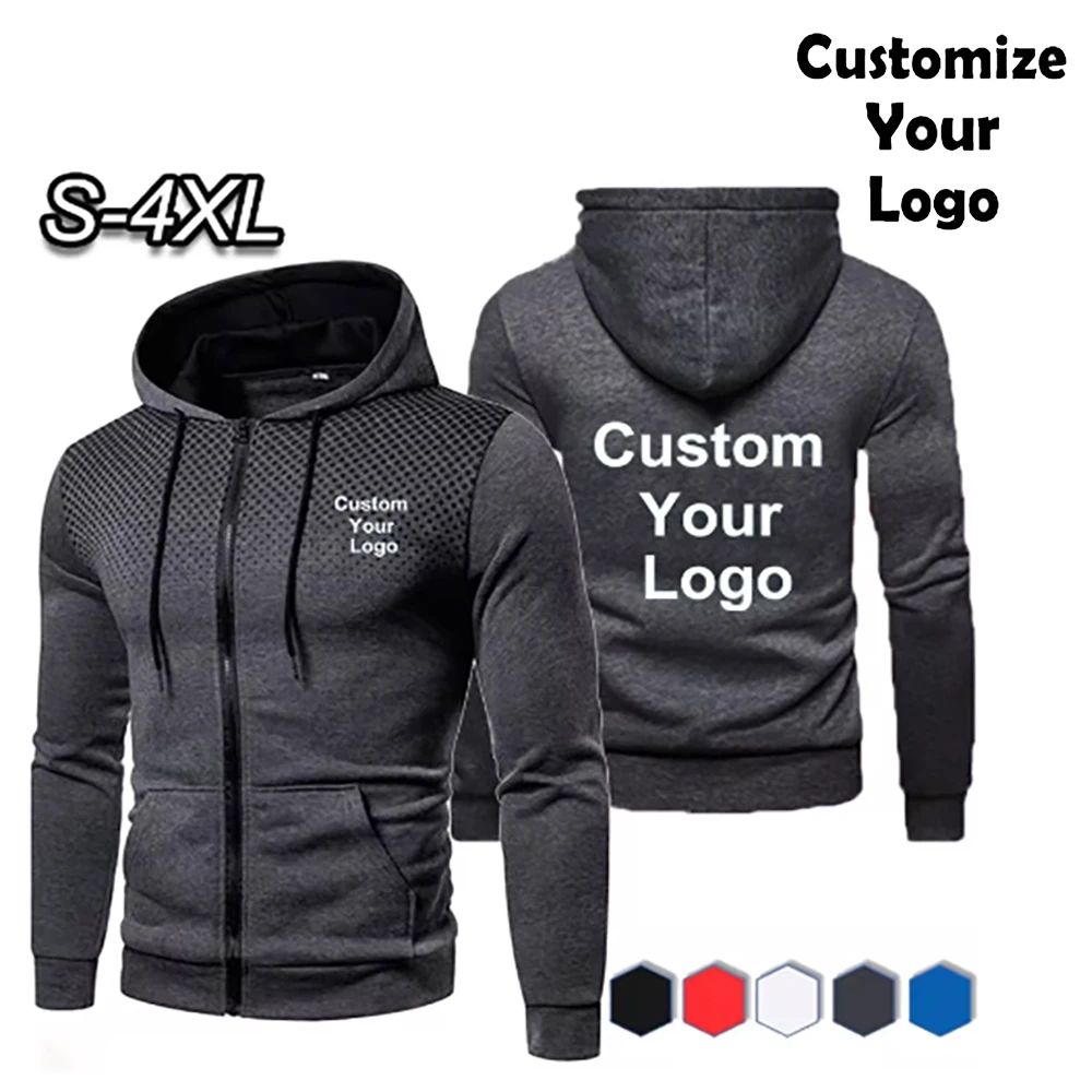 Men's Zip Up Hoodie Customizable Logo Fleece Lined Soft Warm Casual Jacket Outdoor Sports Hip Hop Streetwear