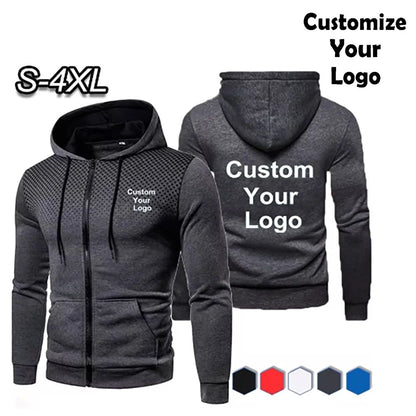 Men's Zip Up Hoodie Customizable Logo Fleece Lined Soft Warm Casual Jacket Outdoor Sports Hip Hop Streetwear