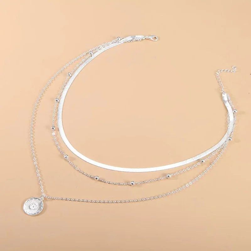 Colar de Prata Esterlina 925 com Três Camadas Redondas, Corrente Simples em Formato de Cobra, Corrente de Bolinhas, Presente para Festas, Casamentos, Joias Exquisitas Femininas