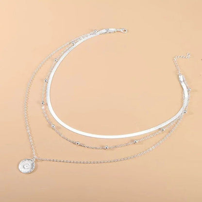 Colar de Prata Esterlina 925 com Três Camadas Redondas, Corrente Simples em Formato de Cobra, Corrente de Bolinhas, Presente para Festas, Casamentos, Joias Exquisitas Femininas
