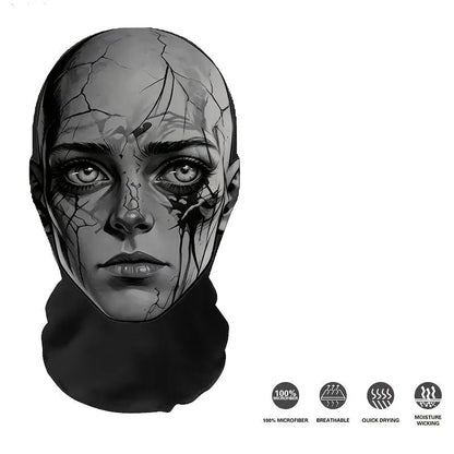 Halloween Ink-patterned Split-face Breathable Mesh Full-face Mask — Versatile for Outdoor Cycling and A Cool Prop