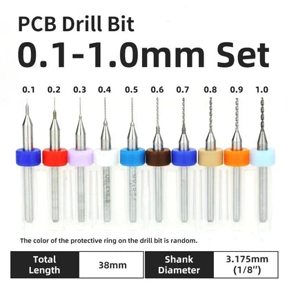 Broca PCB 10pcs Conjunto de Brocas Micro Diâmetro de Aço Tungstênio 1/8" Cabo Fixo Mini Broca CNC 0.1-3.175mm