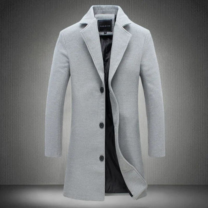 2025 Autumn Winter New Wool Men Long Cotton Coat Blend Pure Color Casual Business Fashion Slim Windbreaker Jacket Men Clothing