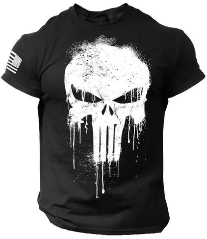 Summer Men's 3D Printed Military Patriotic Skeleton Drop T-shirt Fashion Oversized Crew Neck Sportswear Men's T-shirt