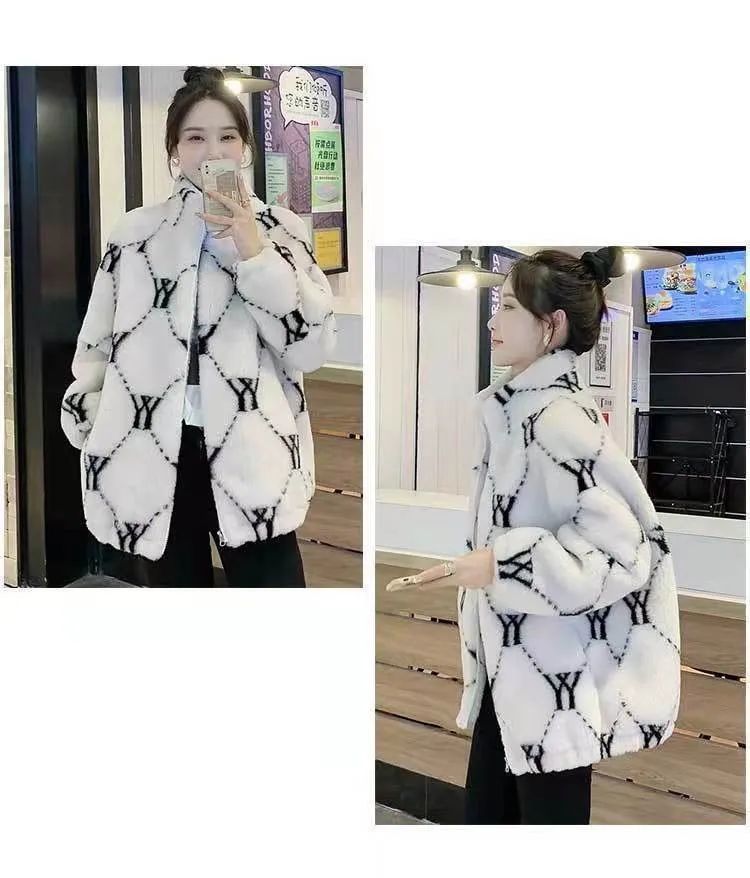 Ladies Thickened Cotton Lamb Fur Jacket Korean Style Winter Outerwear Loose Versatile Trendy Coat Warm Comfortable Soft Material