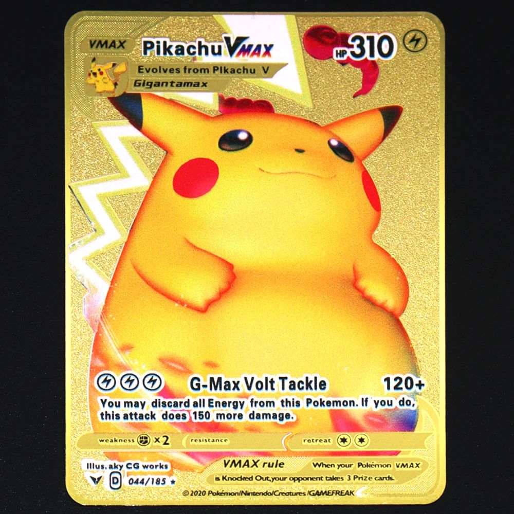 Pokémon 183200 Pontos Alto HP Cartas de Metal Douradas Pretas Inglês Francês Vmax Mega GX Coleção de Cards Charizard Pikachu Mewtwo