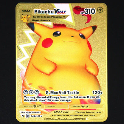 Pokémon 183200 Pontos Alto HP Cartas de Metal Douradas Pretas Inglês Francês Vmax Mega GX Coleção de Cards Charizard Pikachu Mewtwo
