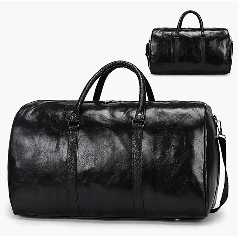 Bolsa de Viagem de Couro Grande Duffle Independente Bolsas de Fitness Grandes Bolsa de Mão Bagagem Bolsa de Ombro Preto Moda Masculina Zíper Pu 2024