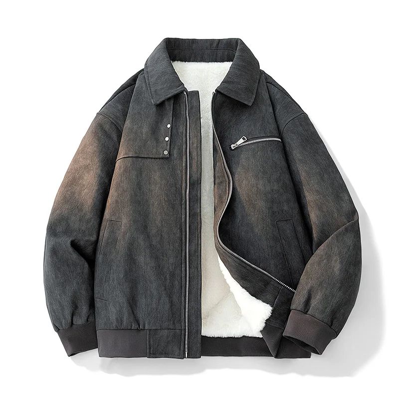 Jaqueta de Couro PU Masculina de Inverno, Grossa e Quente, Estilo Retrô, Gola Lapela, Casual, para Pesca ao Ar Livre, Tamanho Grande