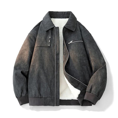 Jaqueta de Couro PU Masculina de Inverno, Grossa e Quente, Estilo Retrô, Gola Lapela, Casual, para Pesca ao Ar Livre, Tamanho Grande