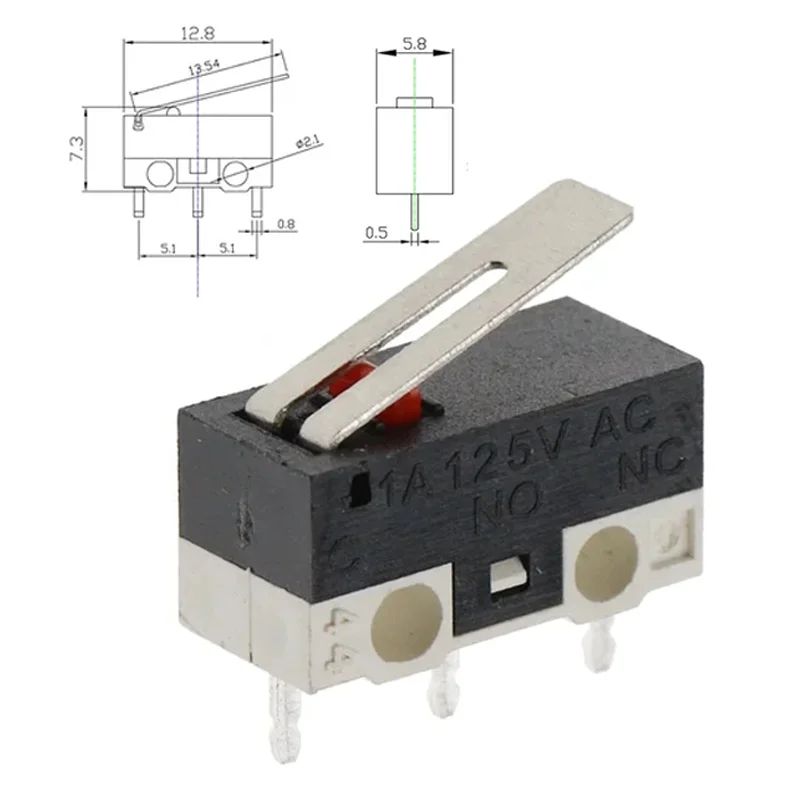 20PCS Mini Micro Limit Switch C NO NC 3 Pins PCB Terminals SPDT 1A 125V Roller Arc Lever Snap Action Push Micro Mouse Switches