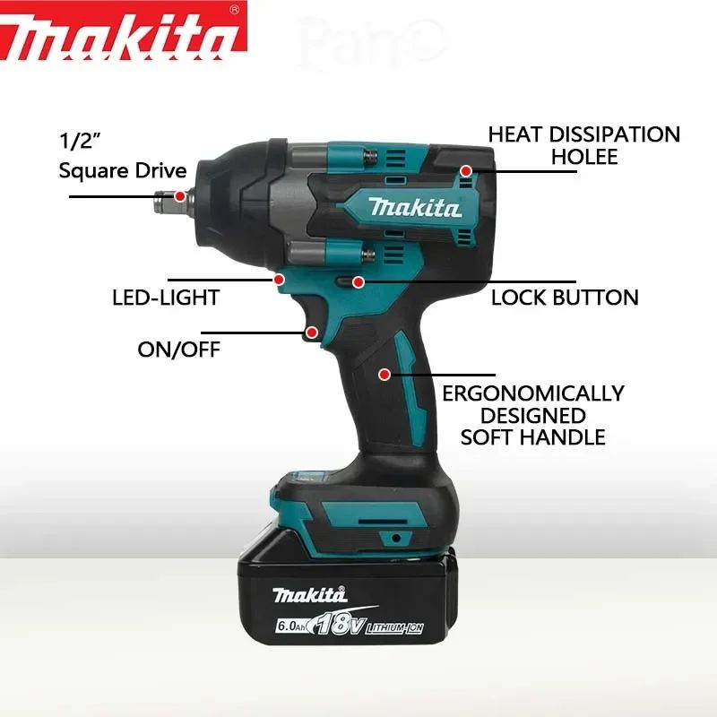 Parafusadeira de impacto Makita 18V com carregamento, chave elétrica de lítio sem escovas, alto torque DTW700 DTW700RGD