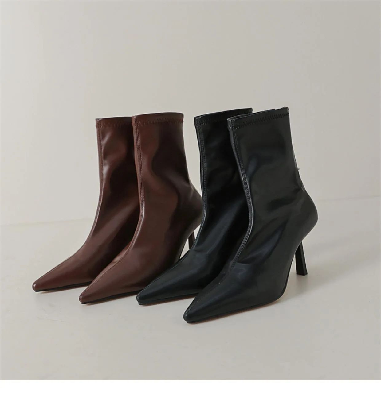 2024 New Autumn Winter Pointed Toe Women Ankle Boots Fashion Zipper Shoes Thin High Heel Women's Morder Short Booties D214