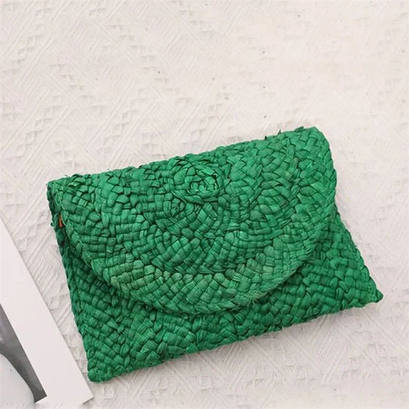 Corn Husk Weave Dinner Clutch Bag Women's Fashion Simple Solid Straw Large Purse Woman Summer Casual Vacation Ladies Wallet 2024
