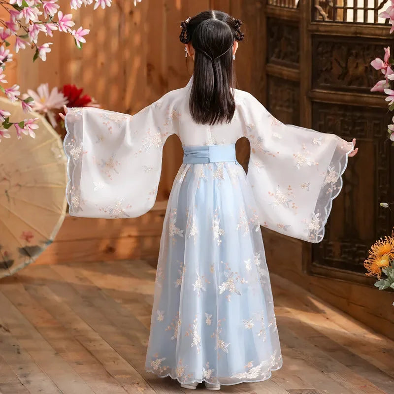 Fashion Girls Dresses Casual Outfit Long Sleeve Hanfu Girl Summer Children Clothes Princess Dress Baby Vestido Kids Tang Costume