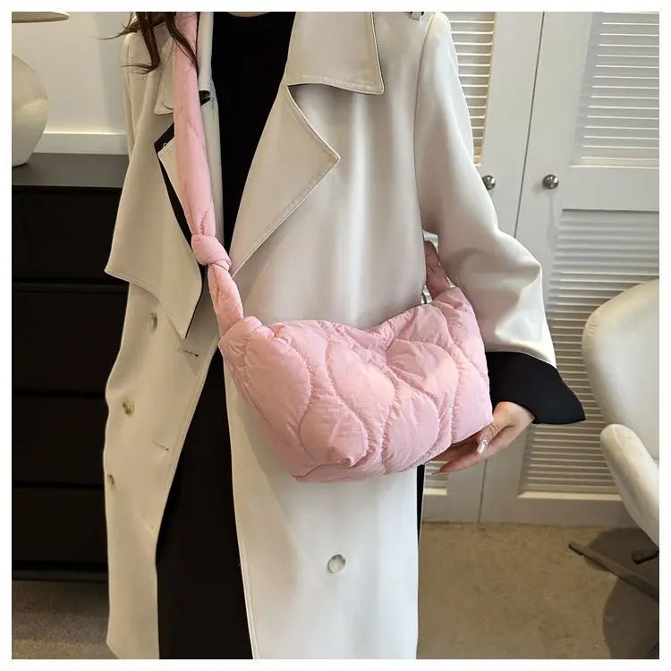 Puffer Shoulder Bag for Women Soft Down Cotton Padded Tote Handbag Purse Quilted Cross Body Bag Solid Color Bubbles Cloud Bag