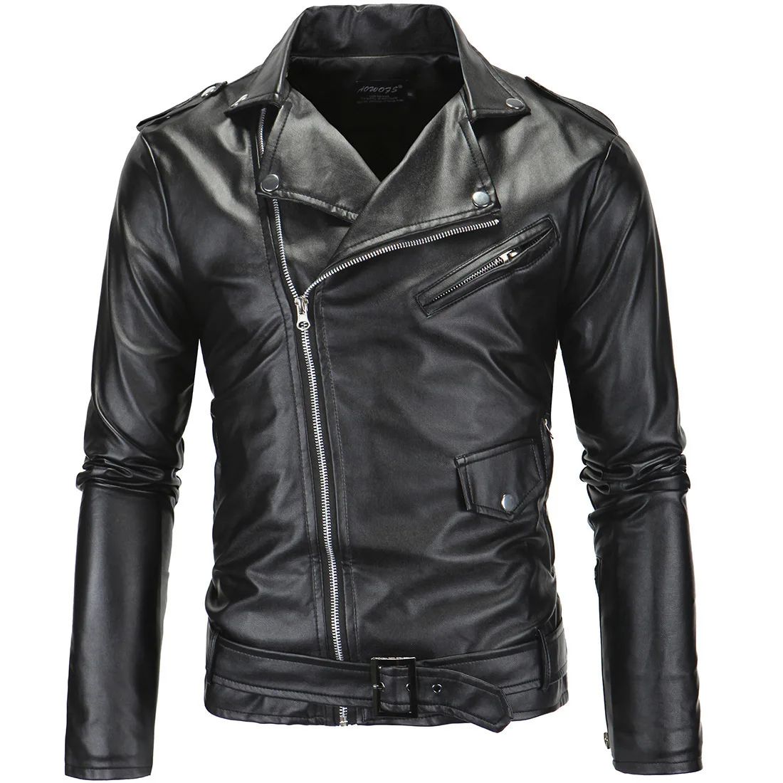 Slim Fit Casual Biker Jacket Men's Spring Outerwear Fashionable Collar Zipper Leather Jacket Motorcycle Style Male Coat