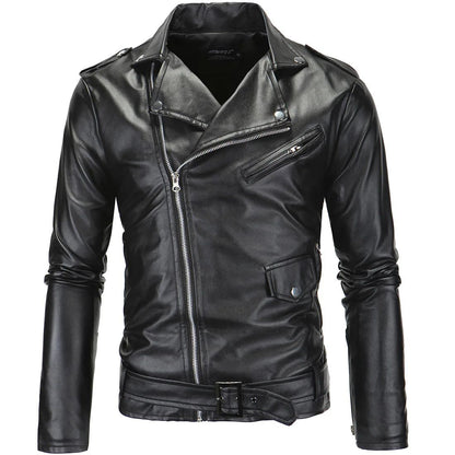 Slim Fit Casual Biker Jacket Men's Spring Outerwear Fashionable Collar Zipper Leather Jacket Motorcycle Style Male Coat