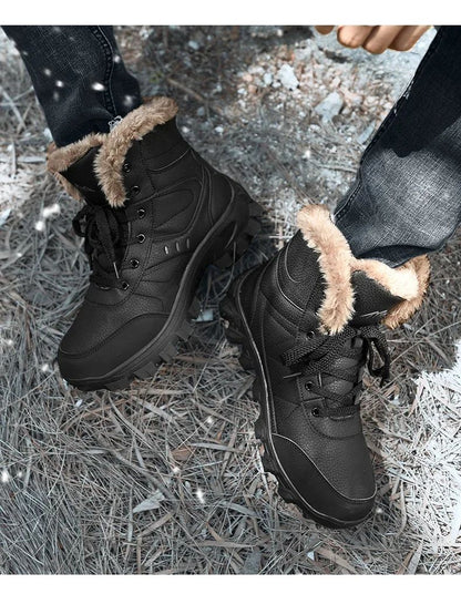 Botas de Neve de Inverno 2025 Masculinas Sapatos Outdoor Cano Alto Cadarço Antiderrapante Botas de Tornozelo Quente Confortáveis Pelúcia Sapatos Casuais Masculinos
