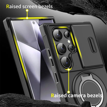 Capa Armor com Suporte Magnético para Samsung S25 S24 S22 S21 S23 S20 Ultra Plus FE com Proteção de Câmera Deslizante e Antichoque