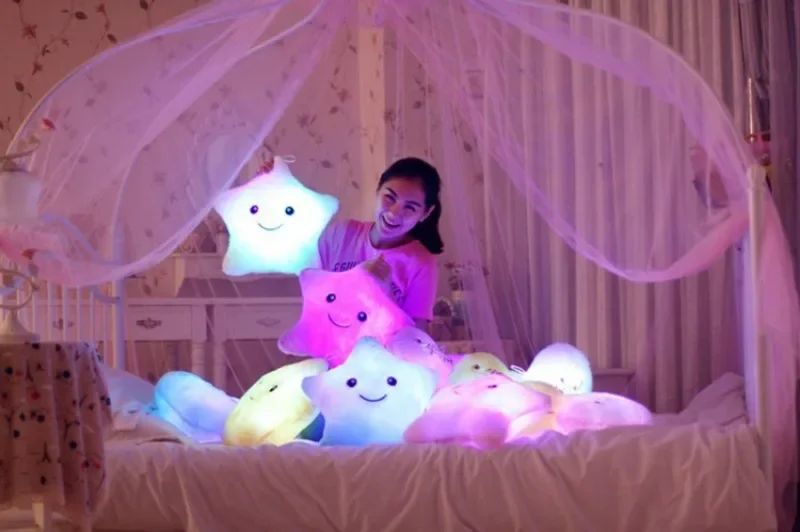 Luminous Star Plush Throw Pillow Bright Led Light Star Stuffed Cushion Sofa Decorative Pillow Office Sleeping Back Cushion Decor