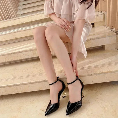 Maillard Sandals for Women  Fashion High Heels for Women One-piece Patent Leather Square Head Letter Heel Open Toe Sexy Shoes