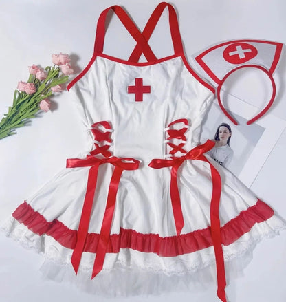 Performance Wear Women Sexy Lingerie Nurse Girl Dress Uniform Red Role Play Underwear Night Club Stage Exotic Costumes Pajamas