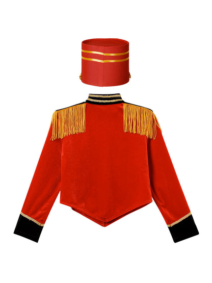 Girls Boys Marching Band Costume Outfits Circus Ringmaster Jacket Coat Team Performance Drummer Drum Major Uniform with Hat Sets