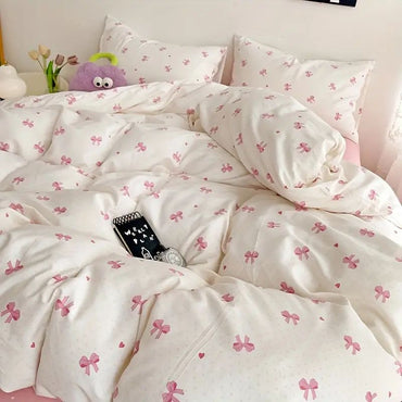 3pcs Pink Bow Duvet Cover Set with 2 Pillowcases, Cozy and Breathable Quilt Cover Suitable for All Seasons