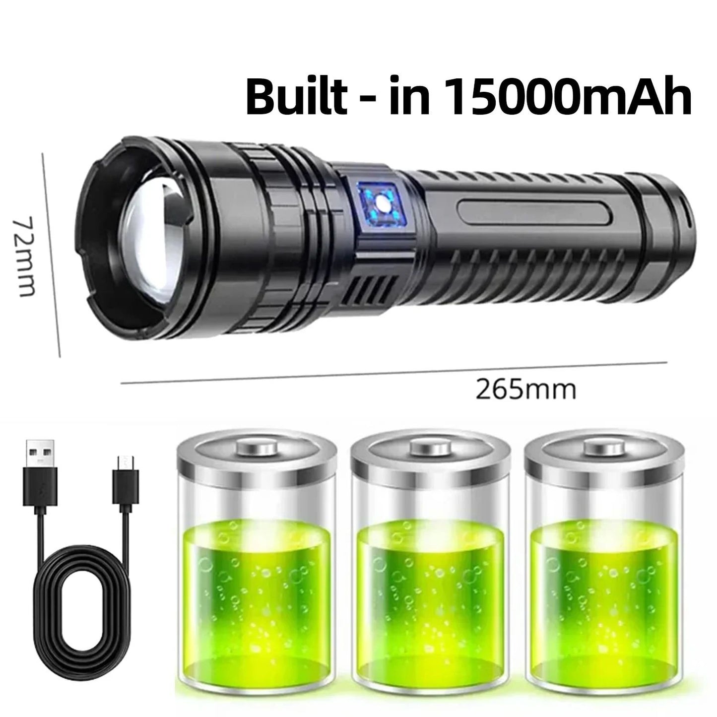 Ultra Bright Torch Built-in Battery Flash Light Emergency Spotlights 5km 1500W Most Powerful Led Flashlights Tactical