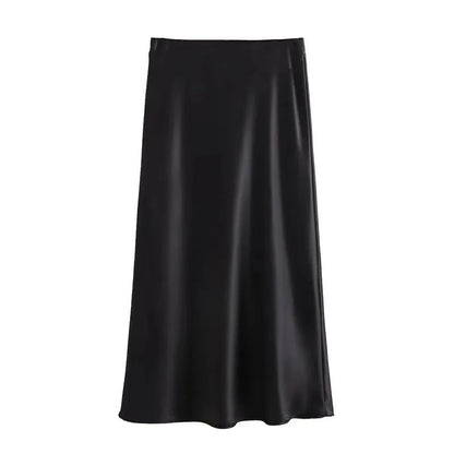 MUJER Woman 2025 Satin Skirt Women High Waist Long Skirts For Women Summer Black Midi Skirt Woman Office Elegant Women's Skirts