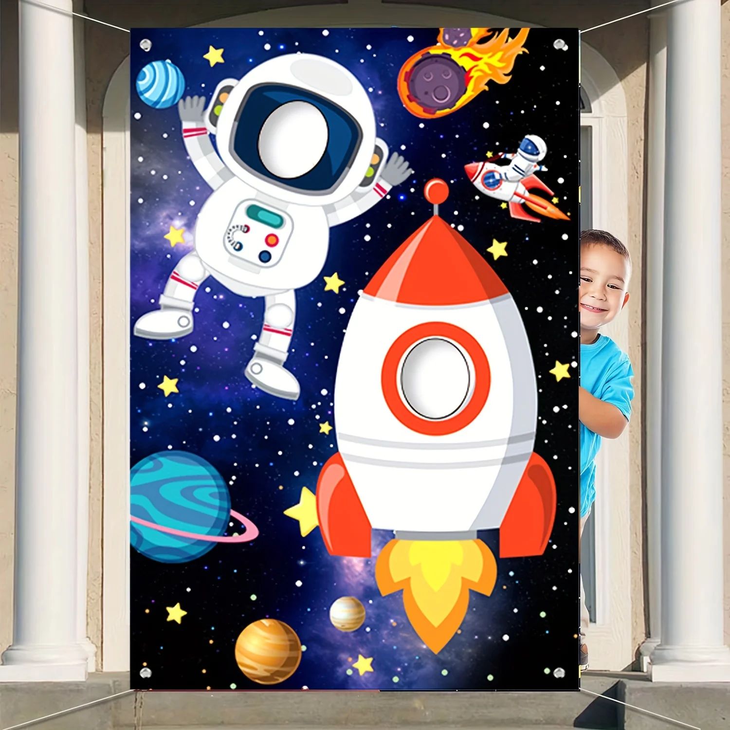 Space face display background cloth Boy's birthday party outdoor game photo booth photography decoration