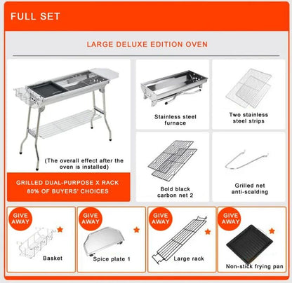 Stainless Steel Charcoal Grill Barbecue Tool Portable Free Installation Handle Folding  BBQ Cooking Grid  For  Park