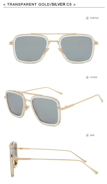 Fashion Tony Stark Sunglasses Iron Man Sun Glasses Vintage Square Metal Frames