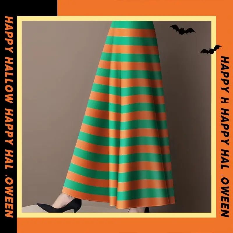 Retro Style Skirt Versatile Over-knee Skirt to Make You Look Slim Mid-length A-line Women's Big Hem Skirt