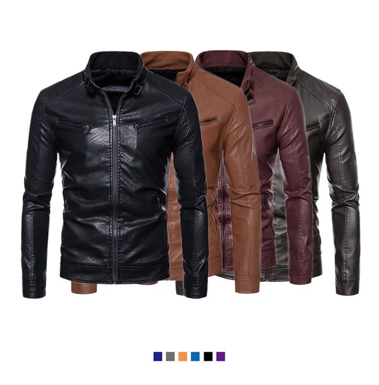 New Men's PU Leather Jacket Motorcycle Style Stand Collar Youth Fashion Outerwear Casual Male Coat Teenage Boy's Biker Vest