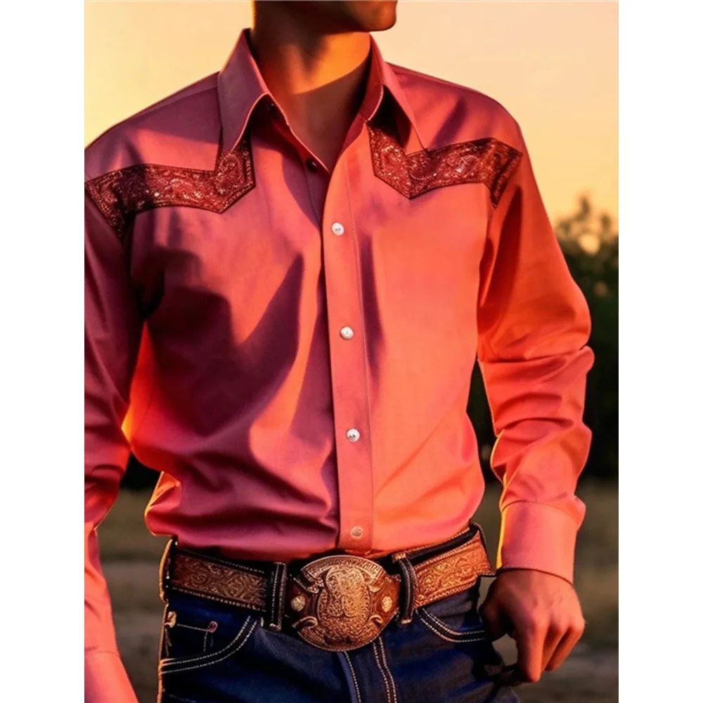 Men's Shirt Yellowstone Western Denim Shirt Elegant patchwork vintage men's lape