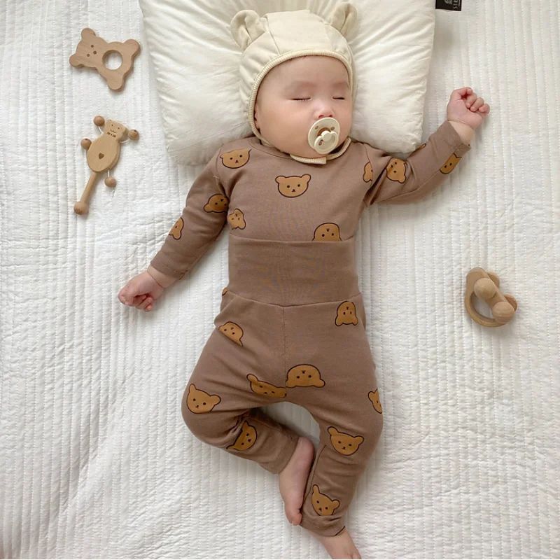 0-3T Baby Cotton Top Pant Suit Newborn Kid Boys Girls Clothes Set Long Sleeve Pj Set Cute Sweet Sleepwear Pajamas Set Outfit