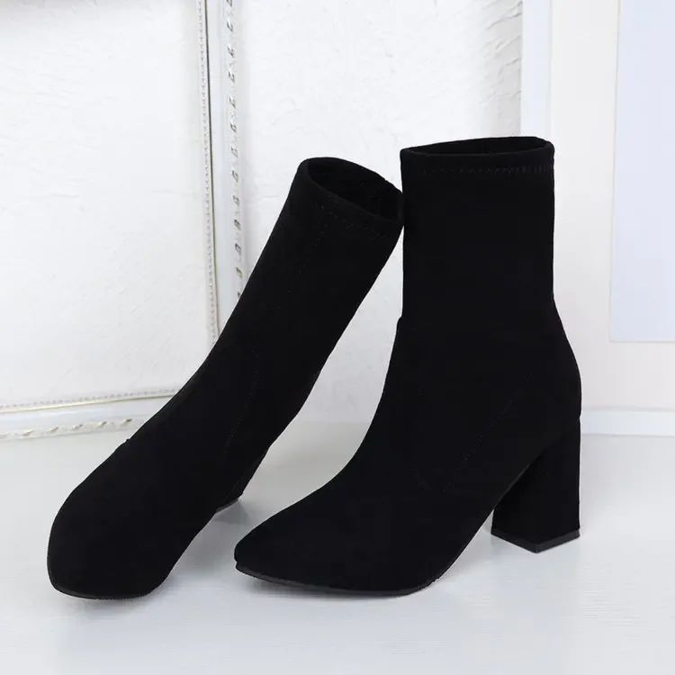 Thick Heel Women Short Boots Fashion Slimming Ankle Booties classic Style Autumn Winter Female Pointed Toe Women Boots D64