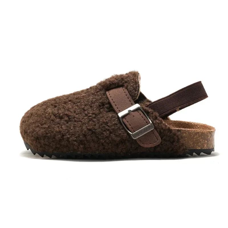 Children's Fleece Elastic Clogs Baby Boys Girls Plush Slipper Toddler Prewalker Footwear Winter Warm Soft Sole Shoes