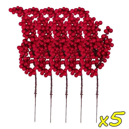Christmas Artificial Red Berries Branch Fake Plants Flowers Holly Berry Stamen Wreath Ornaments for Xmas Tree Party Home Decor