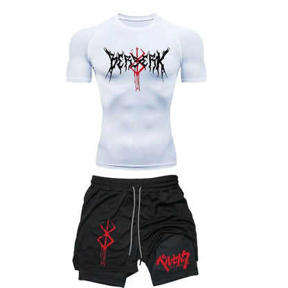 Anime Berserk Compression Set Men's Workout Gym Tshirts Breathable Running Shorts Quick Dry Sports Rash Guard Sportwear Set