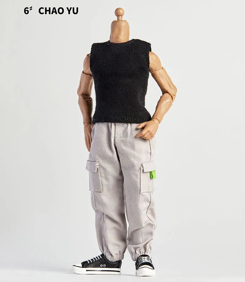 1/12 Scale Male Casual Zippered Hoodie Vest Pants Clothes Set Loose Short Sleeves T-Shirt Shorts Fit 6" Action Figures Body Doll