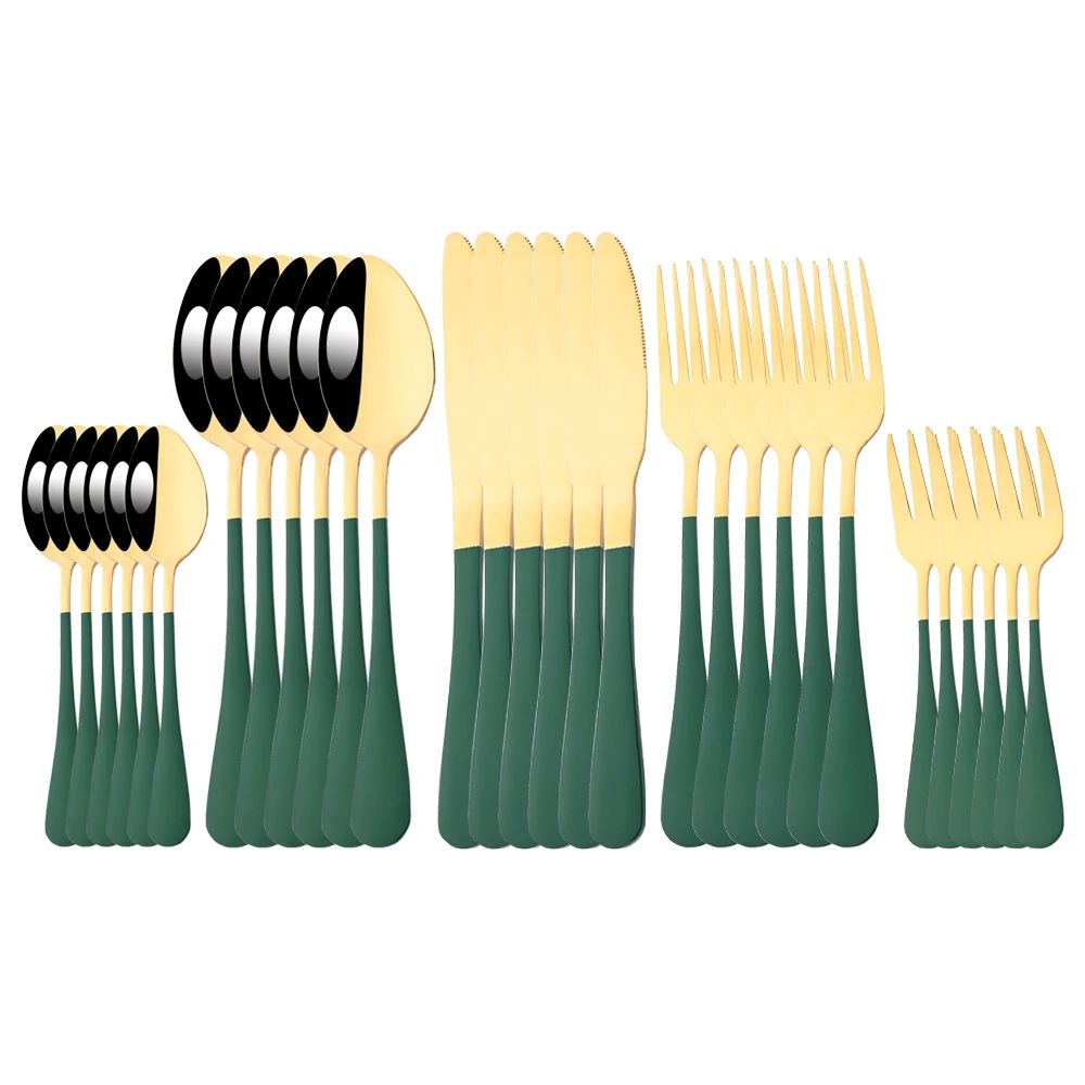 Conjunto de Talheres de Aço Inoxidável Colorido de 6/30 Peças, Faca, Garfo de Bolo, Colher de Chá, Conjunto de Talheres de Cozinha, Pratos
