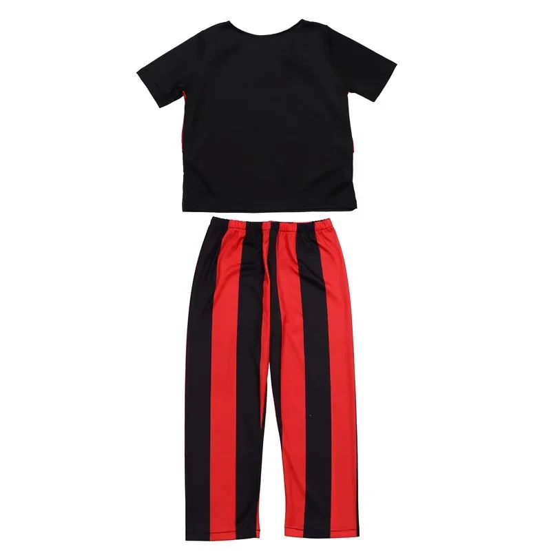 10PC Boys Pirate Costume Set with Skull Print Striped Shirt Pants Halloween Cosplay Outfit and Toy Gift Accessories