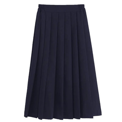 Spring Hot Sale Of The Season Women's Basic JK Uniform Skirt A- Line Elastic Waist Dark Blue Pleated Skirt College Style Half-le