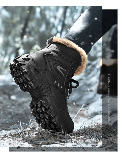 Botas de Neve de Inverno 2025 Masculinas Sapatos Outdoor Cano Alto Cadarço Antiderrapante Botas de Tornozelo Quente Confortáveis Pelúcia Sapatos Casuais Masculinos