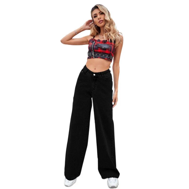 2000s Jeans Women High Waist Wide Leg Straight Y2K Jean Women's Loose Fit Denim Trousers Comfortable Plus Size Casual Pants