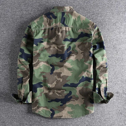 Men's Double Pocket Long Sleeve Shirts Camouflage Cargo Shirts High Quality 100% Cotton Outdoor Hiking Sports Casual Shirts